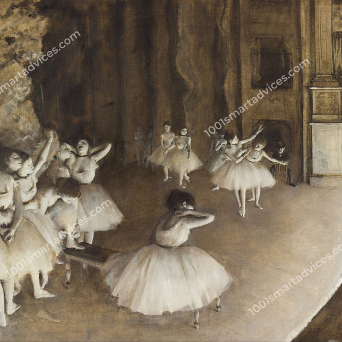 Ballet Rehearsal on Stage by Edgar Degas