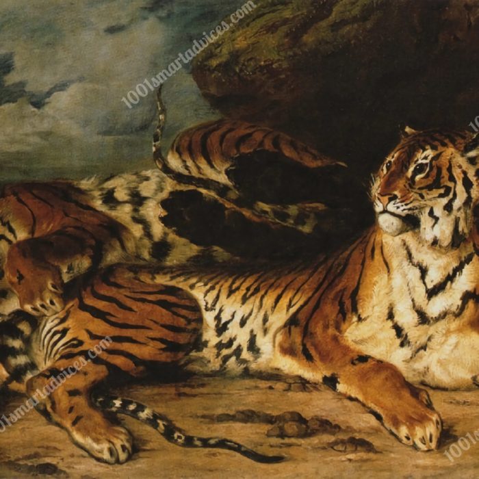 A Young Tiger Playing with its Mother by Eugène Delacroix