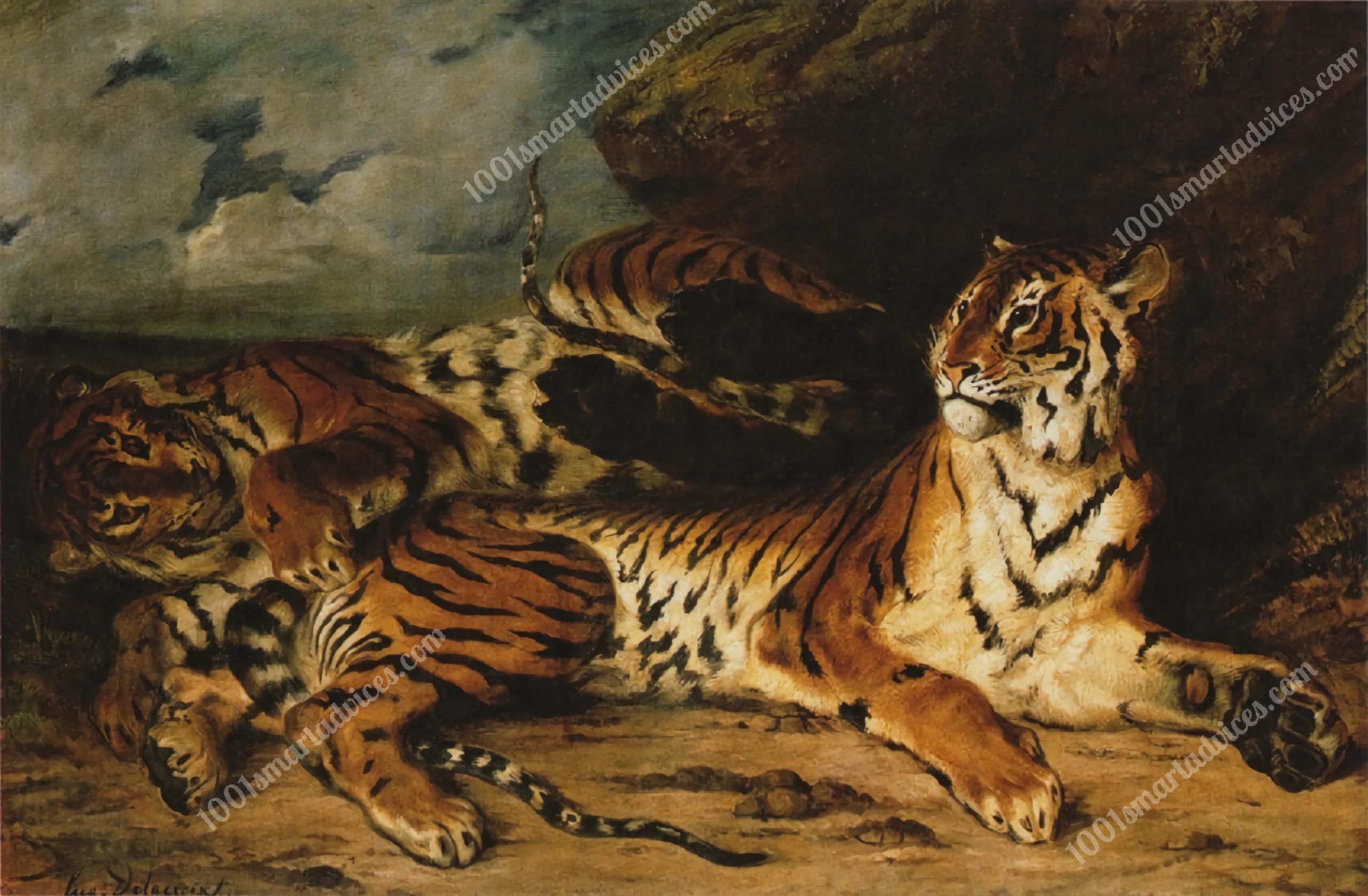 A Young Tiger Playing with its Mother