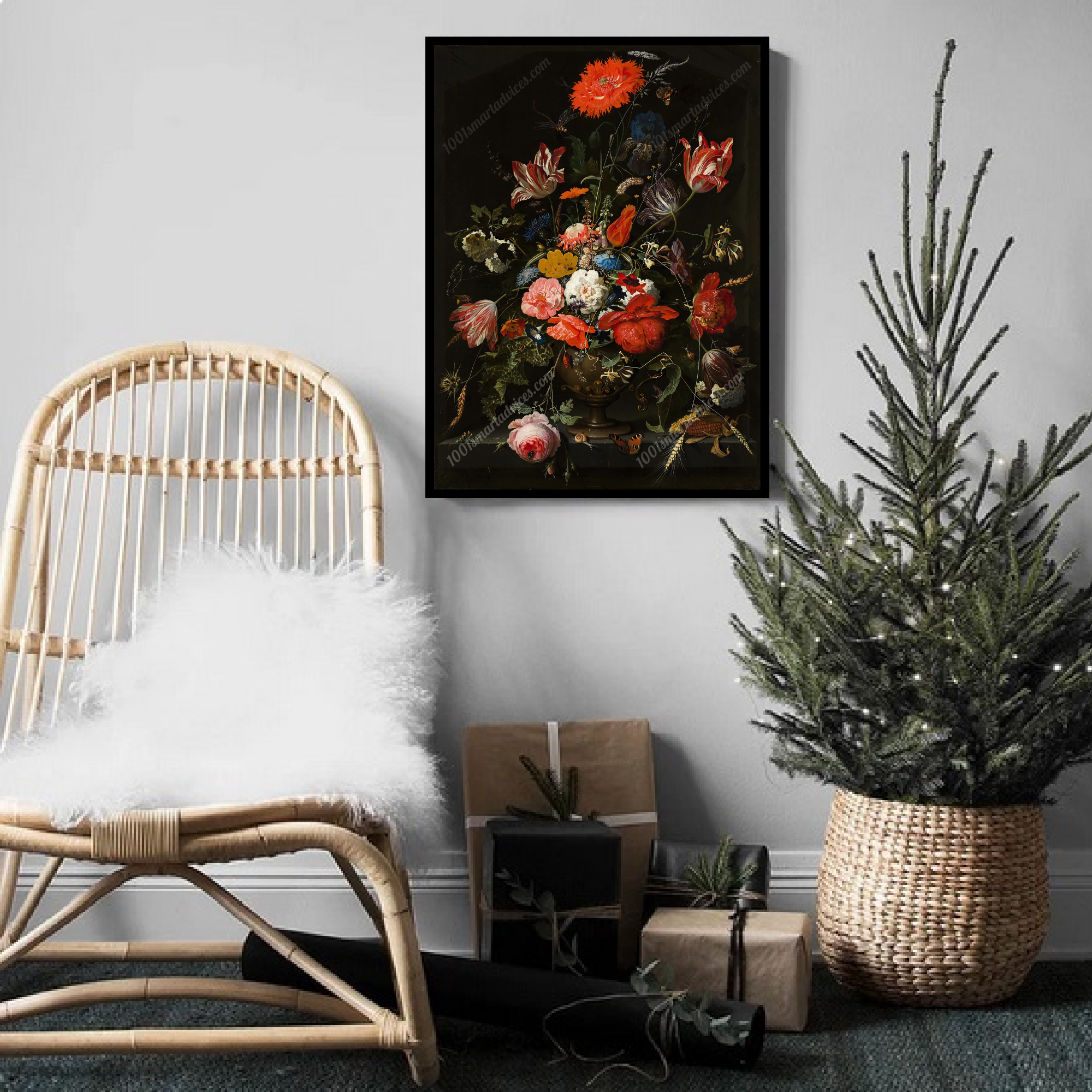 Flowers in a metal vase by Abraham Mignon - Image 2