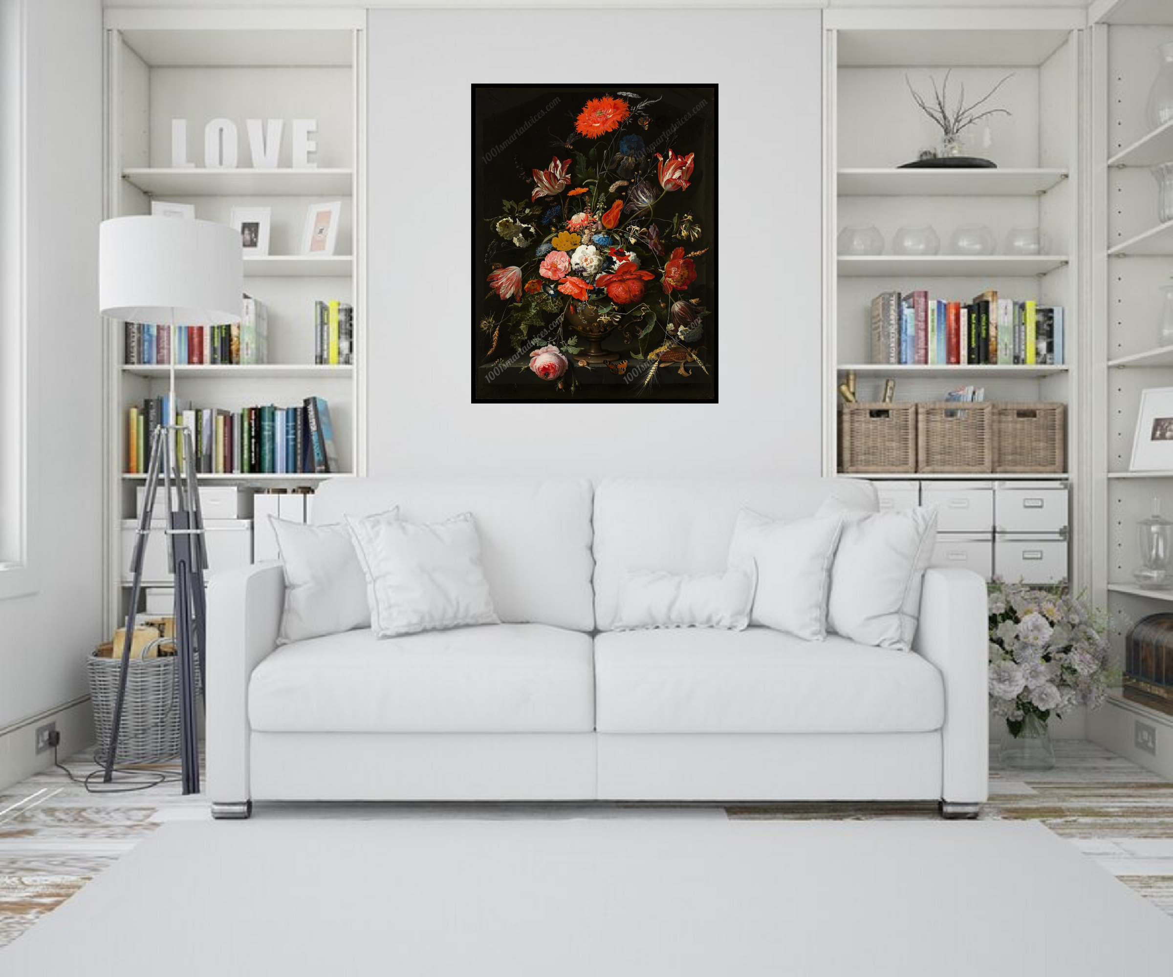 Flowers in a metal vase by Abraham Mignon - Image 3