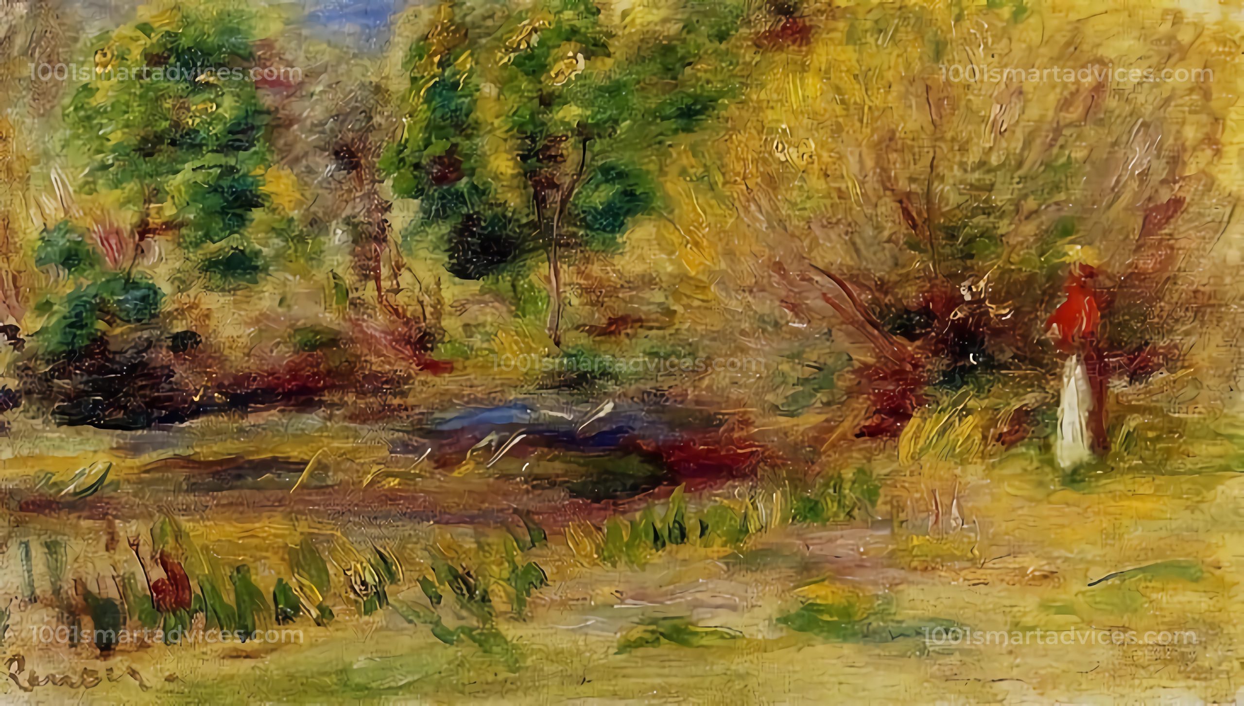 Femme au chapeau dans paysage