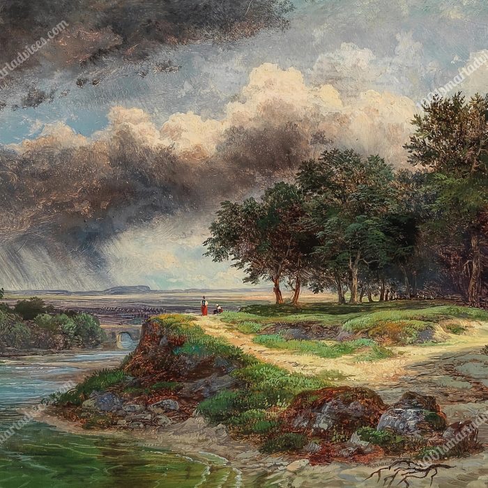 A Vast River Landscape on a Rainy Day by Wilhelm Steinfeld