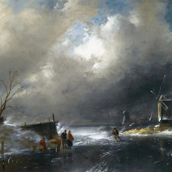 Figures On A Frozen River by Charles Leickert