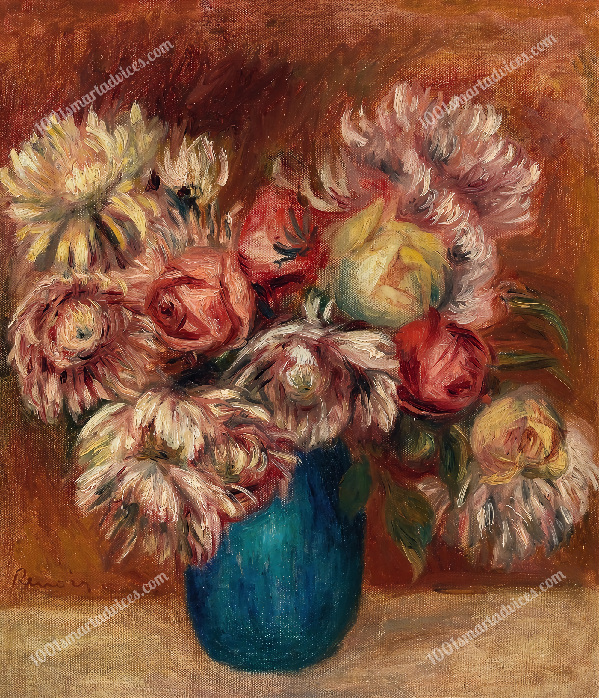 Flowers in a Green Vase