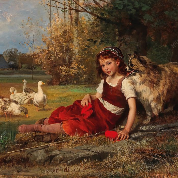 A Young Goose Girl Resting by Anton Dieffenbach