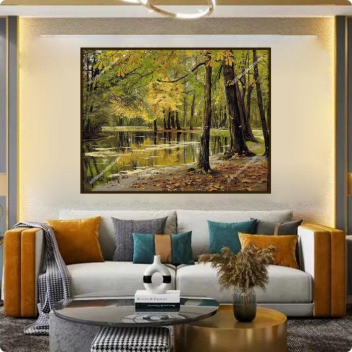 Autumn party from a lake, chestnut tree in the foreground by Peder Mørk Mønsted