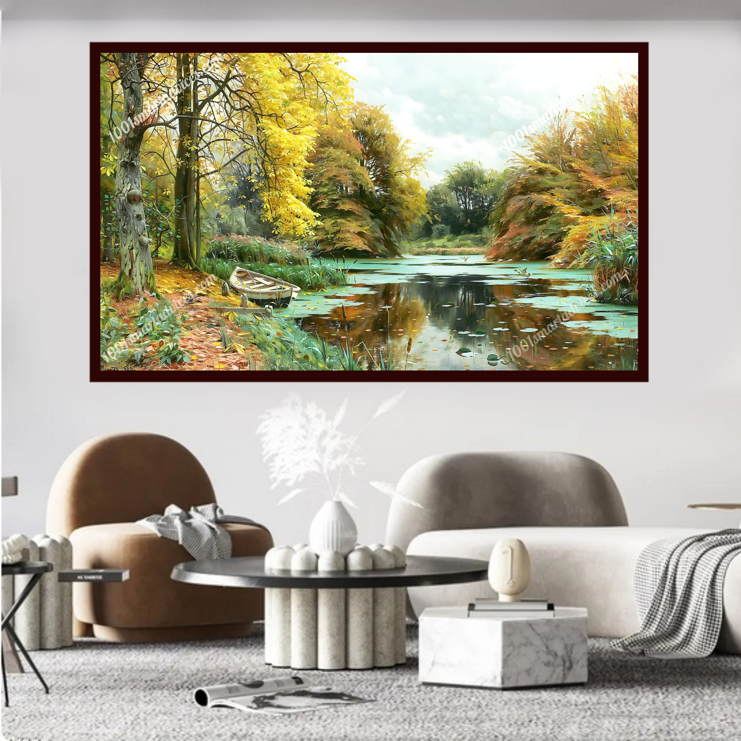 Autumn day at a pond in the woodlands with ducks and a rowboat by Peder Mork Monsted - Image 2