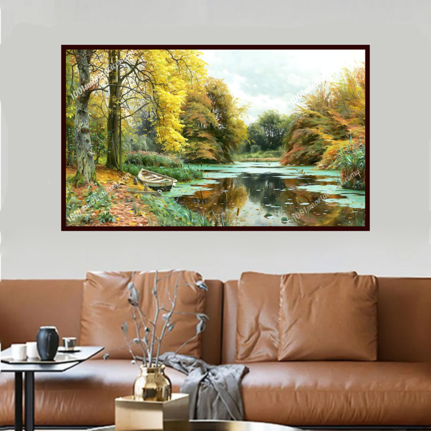 Autumn day at a pond in the woodlands with ducks and a rowboat by Peder Mork Monsted - Image 3